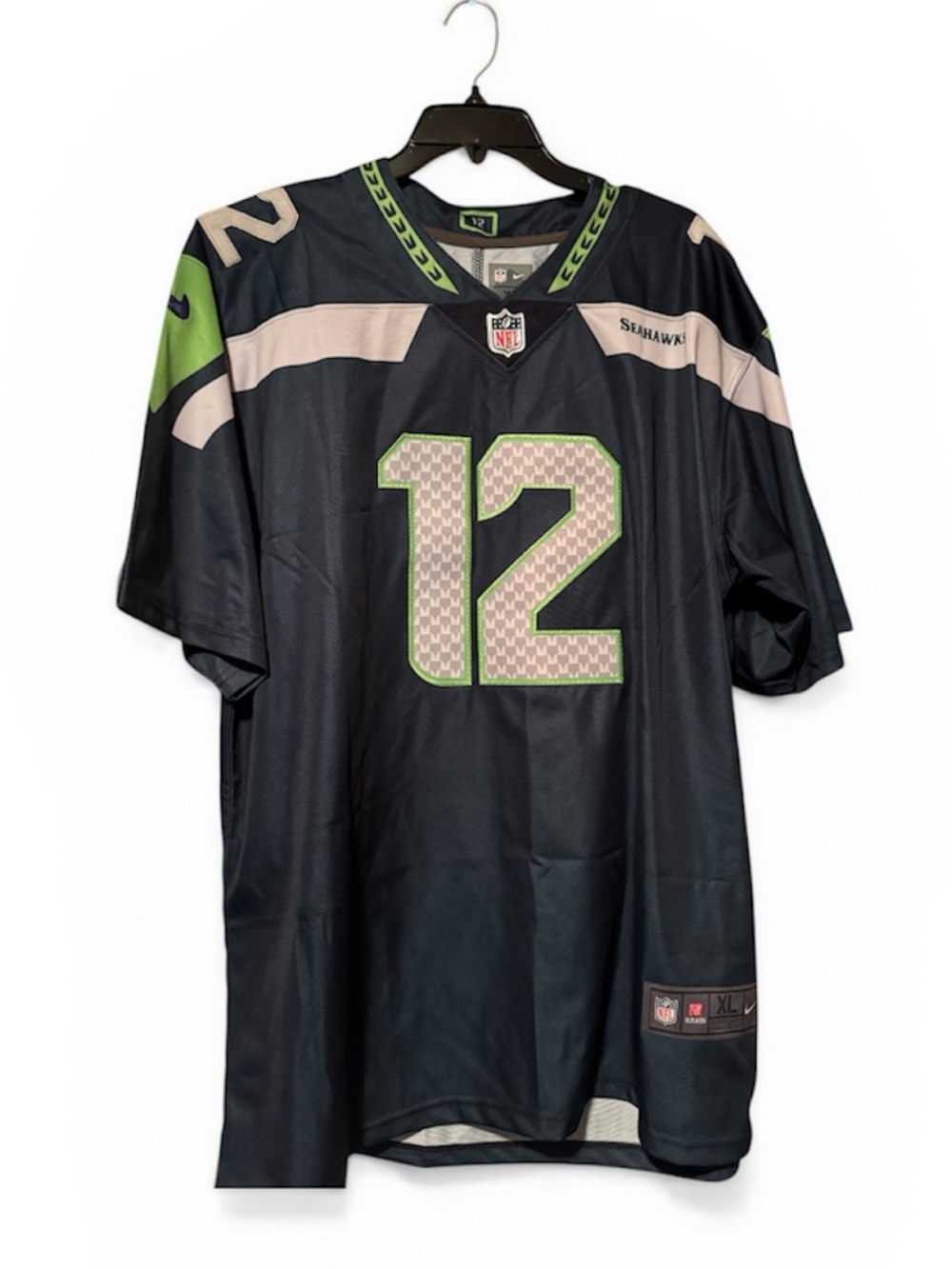 NFL Seattle Seahawks Navy and Lime #12 Men's Football Jersey